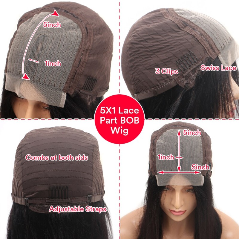 Straight Short Bob Wigs Part Lace Wig Human Hair Glueless Brazilian Straight Short Bob Wigs Human Hair 5*1 Lace Closure Wig