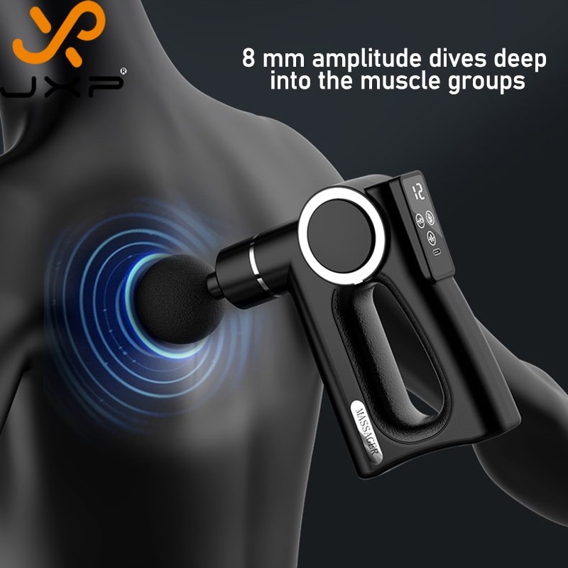 Jxp Square Massage Gun Masajeador Lcd Screen Muscle Sport Massager Battery Electric Portable Fitness Gun for Massag Machine New