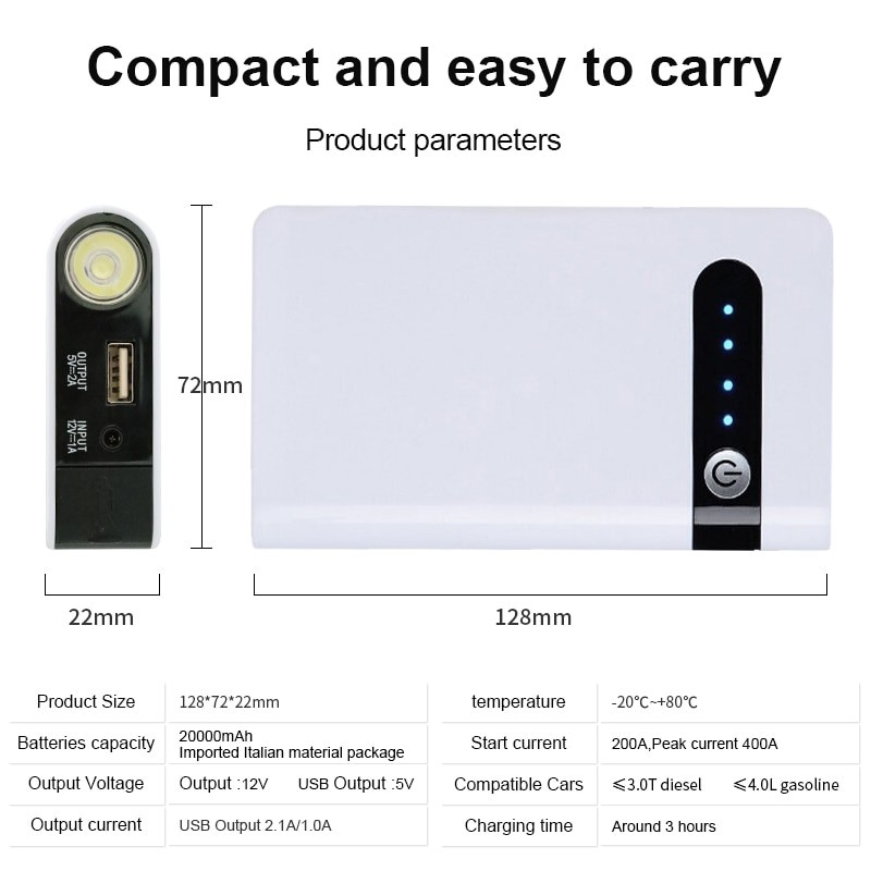 Car Jump Starter Power Bank 12000mAh Portable Battery Station  Jump Starter Car Emergency Booster Starting Device Car Charger