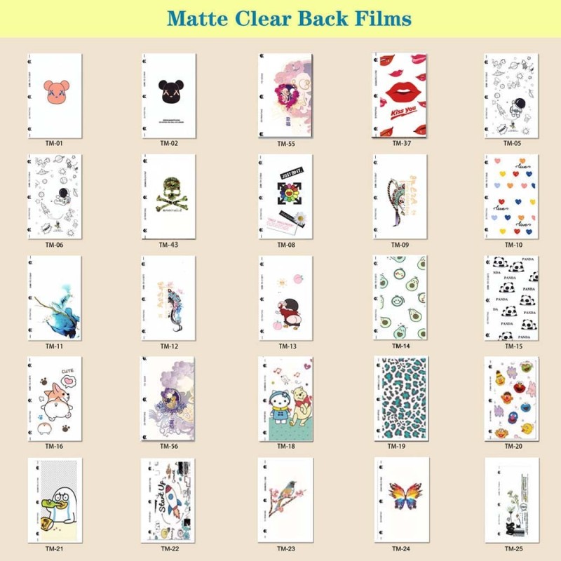 50pcs Mixed Dazzling Mmbossed Backing Sticker Mobile Phone Protector Front Matte Hydrogel Sheet for Film Cutting Machine Plotter