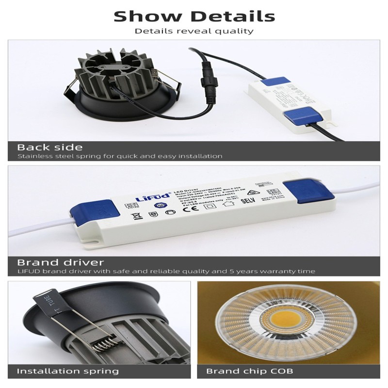 Anti-glare LED COB Spotlight 12W 15W 18W 21W 24W Dimmable Recessed LED downlight 7W 10W Aluminum Home Shop Office Store lighting