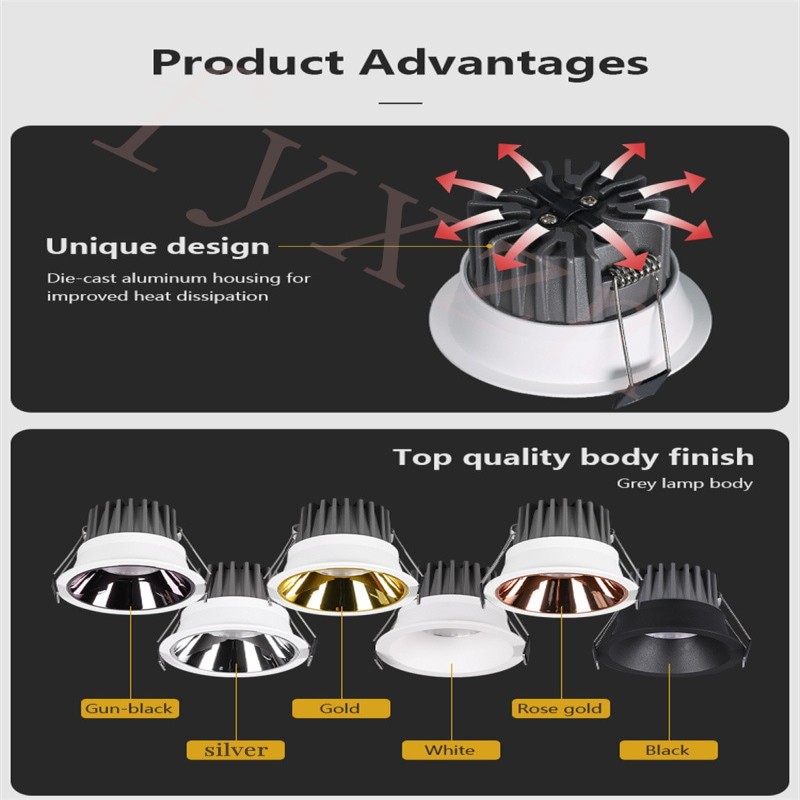 Dimmable Recessed Anti Glare COB LED Downlights 5W/7W/9W/10W LED Ceiling Spot Lights AC85~265V Background Lamps Indoor Lighting