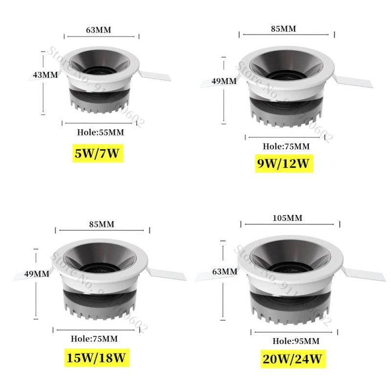 Ultra-thin Recessed Anti-Glare LED COB Spotlight Dimmable 5W 7W 9W 12W Round Ceiling LED Downlight Office Clothes Store Lighting