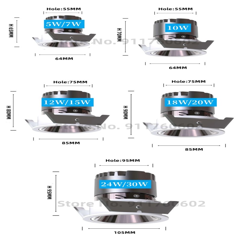 Recessed Anti-glare LED COB Spotlight 18W 20W Dimmable 110V 220V Ceiling Downlight 10W 15W For Dining room Study Shop lighting