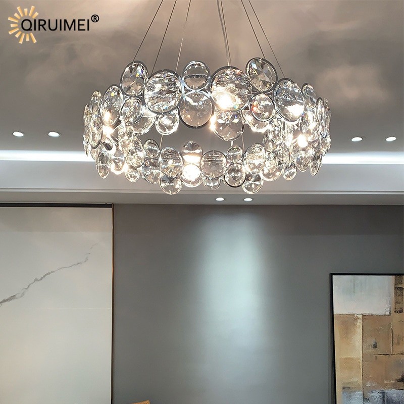 Silver Clear Crystal New Modern LED Chandelier Lights Living Dining Room Bedroom Pendant Hall Bar Lamps E14 Bulb Indoor Lighting