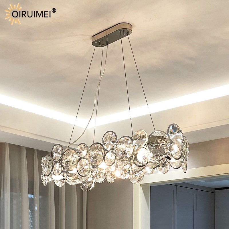 Silver Clear Crystal New Modern LED Chandelier Lights Living Dining Room Bedroom Pendant Hall Bar Lamps E14 Bulb Indoor Lighting