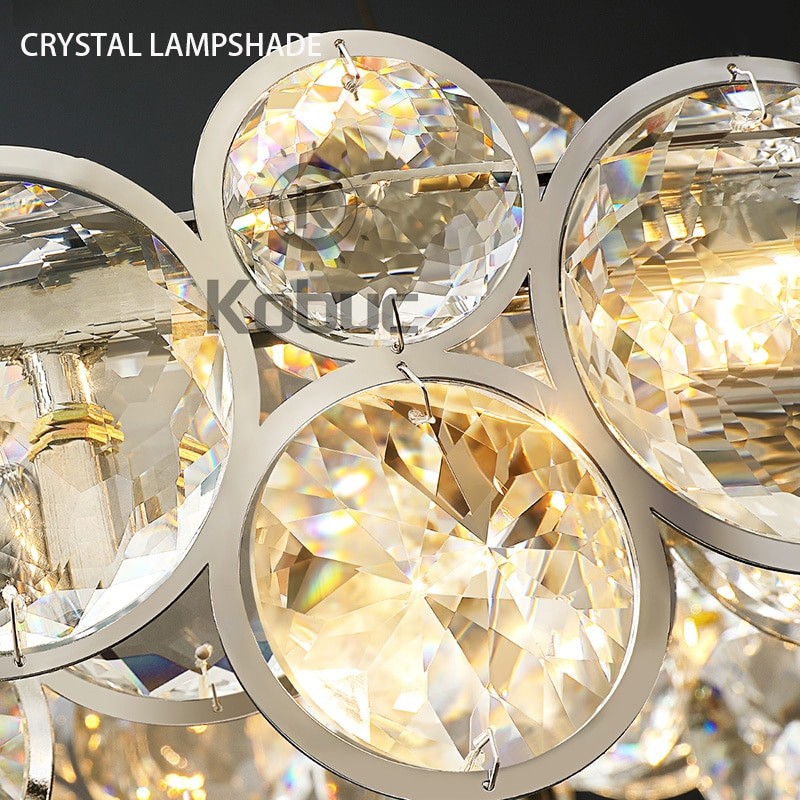 Kobuc Modern Crystal Chandelier Elegant K9 crystal Gold Chrome Stainless Steel Suspension Lamparas for Dining room Living Room