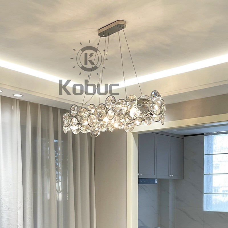 Kobuc Modern Crystal Chandelier Elegant K9 crystal Gold Chrome Stainless Steel Suspension Lamparas for Dining room Living Room