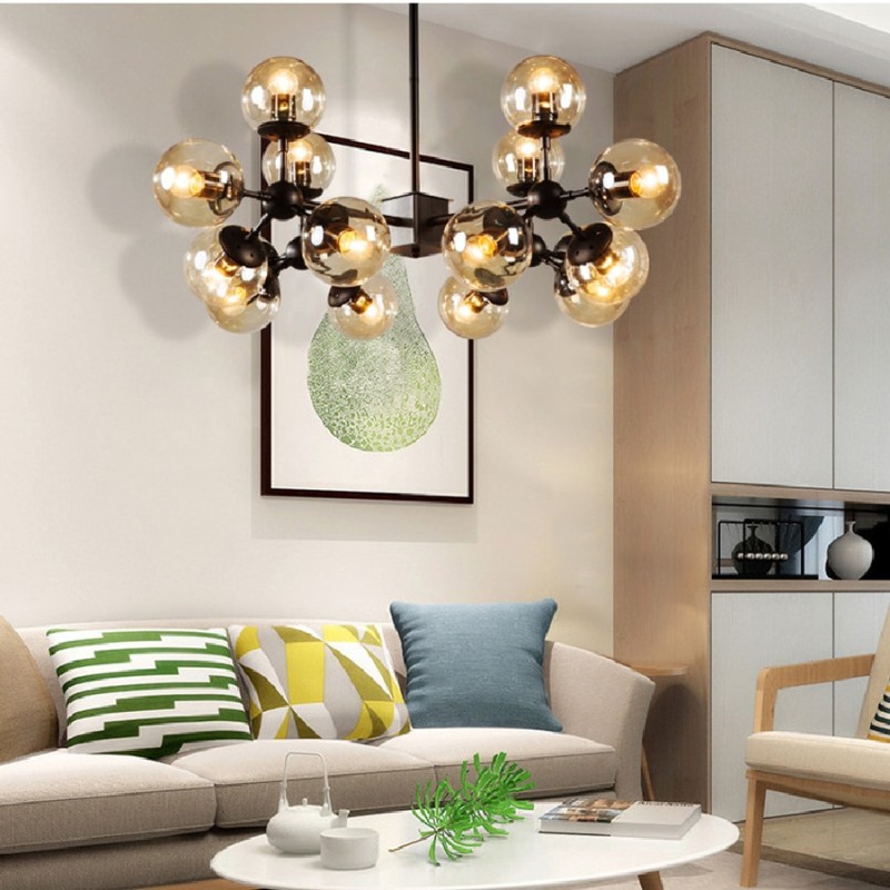 Vintage chandelier ball  industrial loft chandelier Iron bedroom droplight With black chandelier glass round ball classic lamp