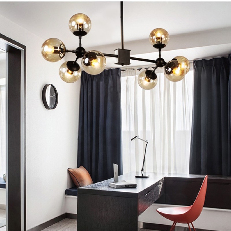 Vintage chandelier ball  industrial loft chandelier Iron bedroom droplight With black chandelier glass round ball classic lamp