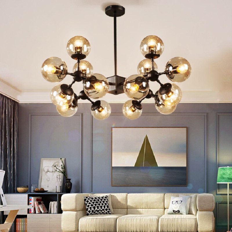 Vintage chandelier ball  industrial loft chandelier Iron bedroom droplight With black chandelier glass round ball classic lamp