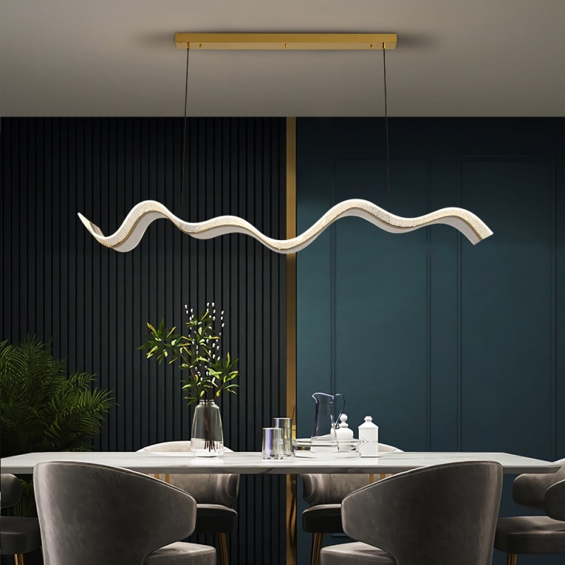 Modern led chandelier for dining room luxury wave design gold hanging light fixture large kitchen island suspension acrylic lamp
