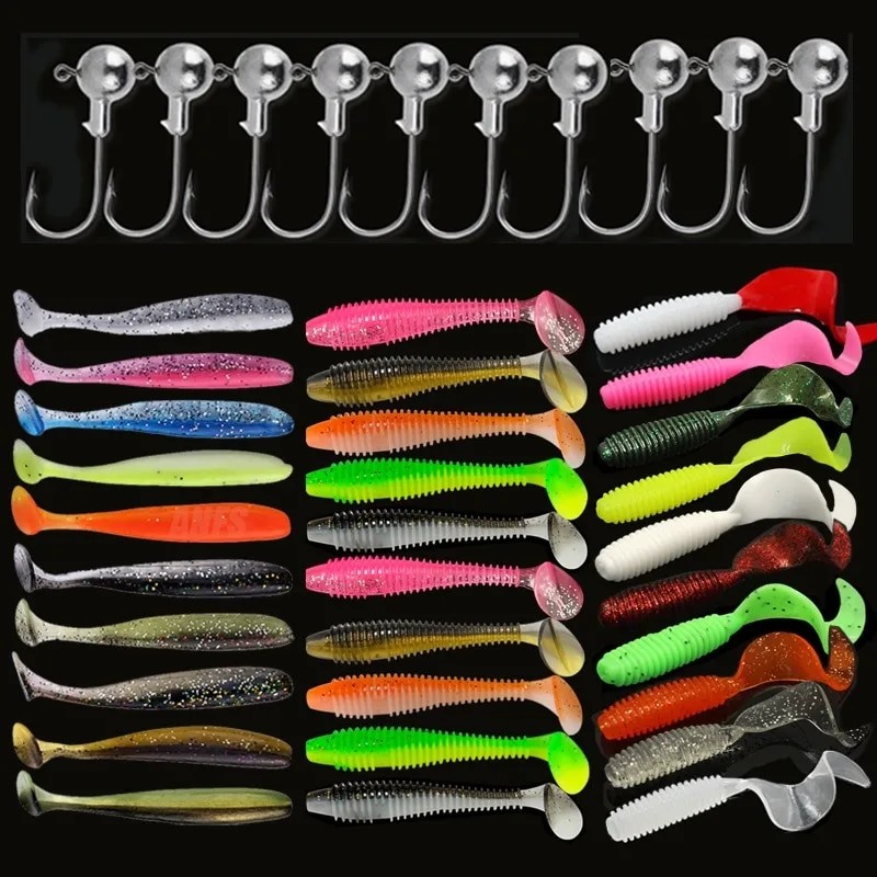 10pcs/30pcs Soft Fishing Lures Kit Silicone Lure Set Artificial Bait Worm with Crank Jig Head Hook| |   - AliExpress