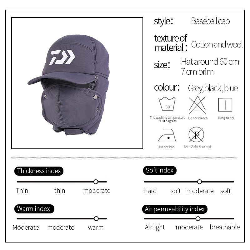 DAIWA Winter Thermal Hats Men Women Fishing Hat Fashion Ear Protection Windproof Ski Cap Face Mask Warm Velvet Thick Couple Hat|Fishing Caps|   - AliExpress
