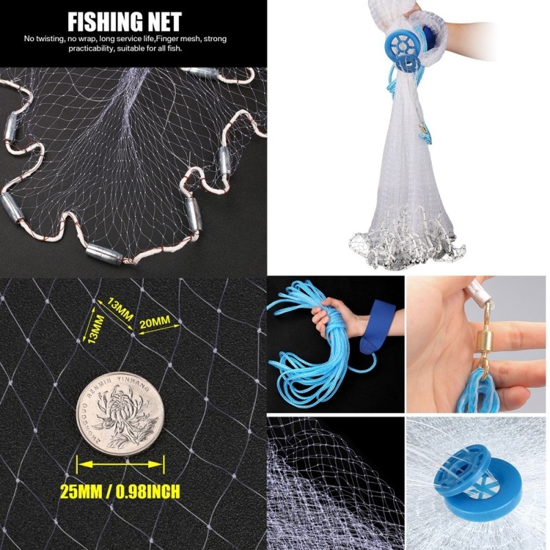 American Saltwater Fishing Cast Net 3ft Radius with Heavy Duty Zinc Sinker & Aluminum Disc For Bait Fish with Fish Shrimp Basket| |   - AliExpress