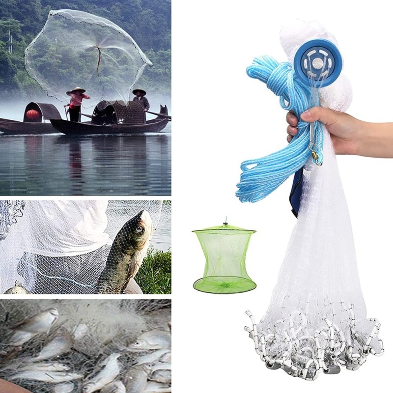 American Saltwater Fishing Cast Net 3ft Radius with Heavy Duty Zinc Sinker & Aluminum Disc For Bait Fish with Fish Shrimp Basket| |   - AliExpress