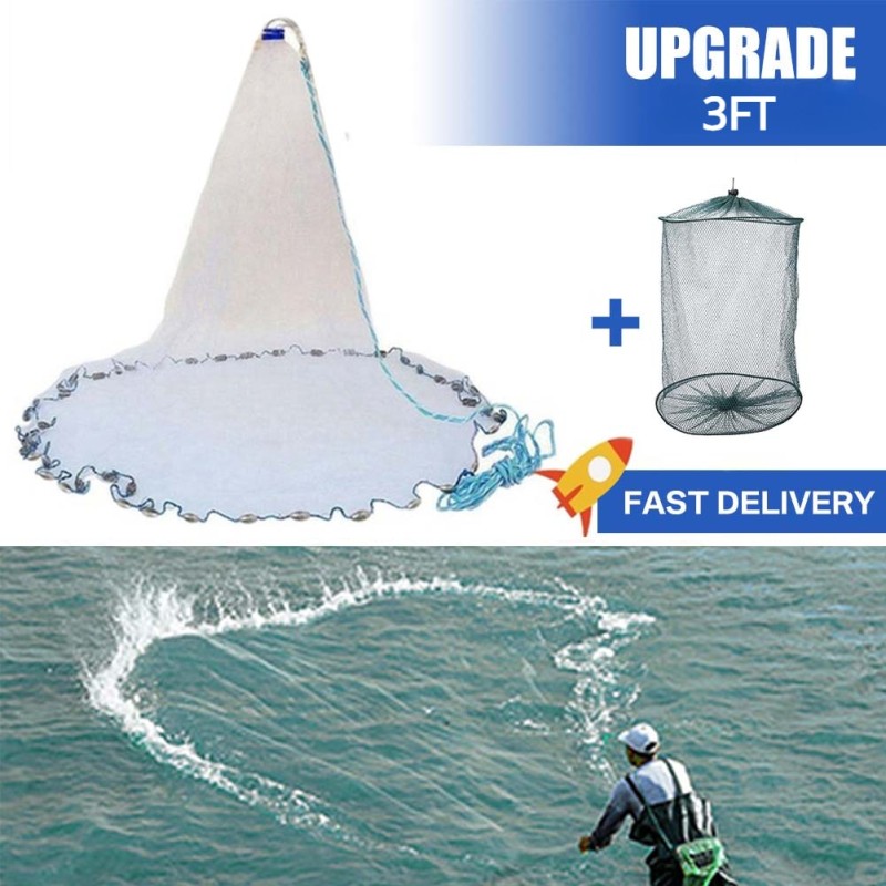 American Saltwater Fishing Cast Net 3ft Radius with Heavy Duty Zinc Sinker & Aluminum Disc For Bait Fish with Fish Shrimp Basket| |   - AliExpress