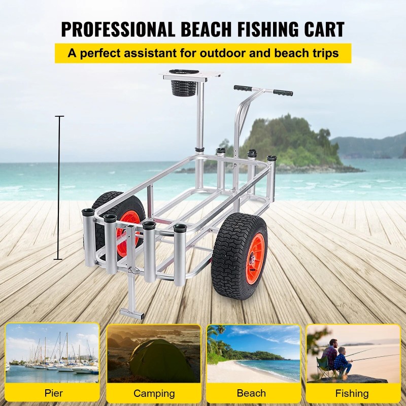 VEVOR Aluminum Beach Fishing Cart 500 lbs Capacity Fish and Marine Carts w/ Rod Holders & 10 Big Wheels Balloon Tires for Sand| |   - AliExpress"