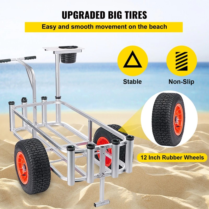 VEVOR Aluminum Beach Fishing Cart 500 lbs Capacity Fish and Marine Carts w/ Rod Holders & 10 Big Wheels Balloon Tires for Sand| |   - AliExpress"