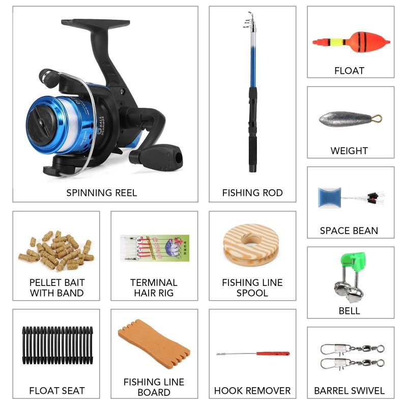 1.8m Fishing Rod And Reel Combo Full Kit With Lures Swivels Bell Float Hair Rigs For Outdoor Fishing Accessories - Rod Combo - AliExpress