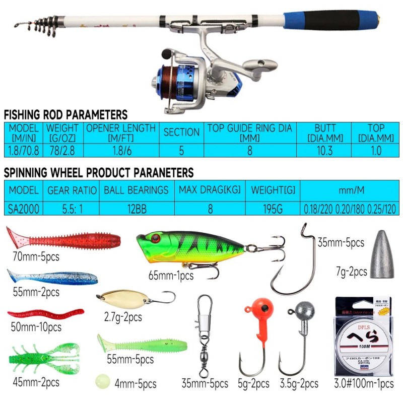Telescopic Fishing Rod and Spinning Reel Combo Set with Fishing Line, Fishing Lures Kit & Accessories for Saltwater Freshwater| |   - AliExpress