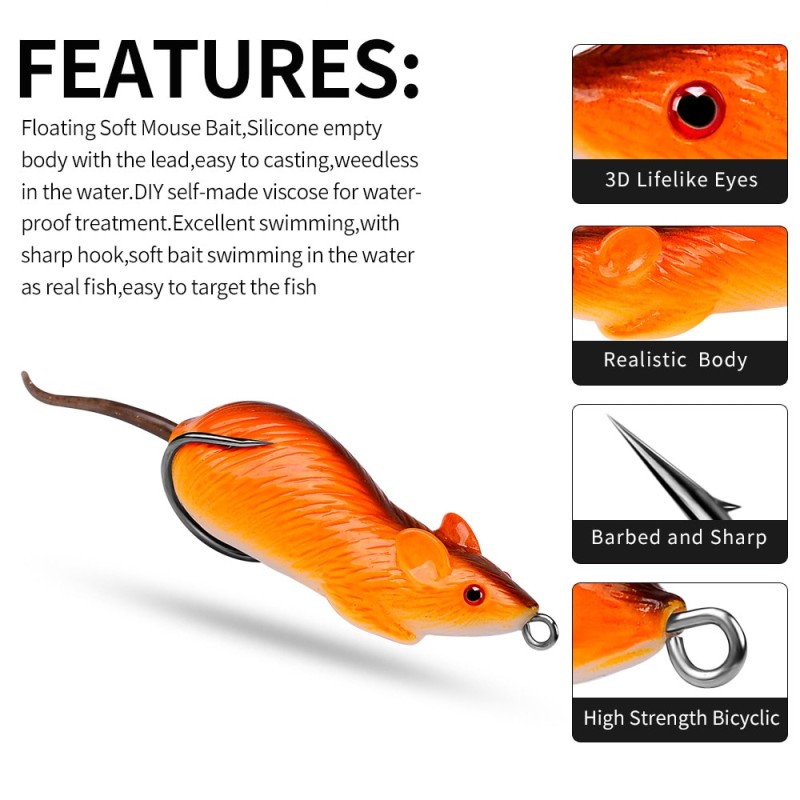 Luya Booby Frog Mouse Double Hook Simulation Rat Frog 6cm 11.5g Soft Bait Fake Bait Fishing Blackfish| |   - AliExpress
