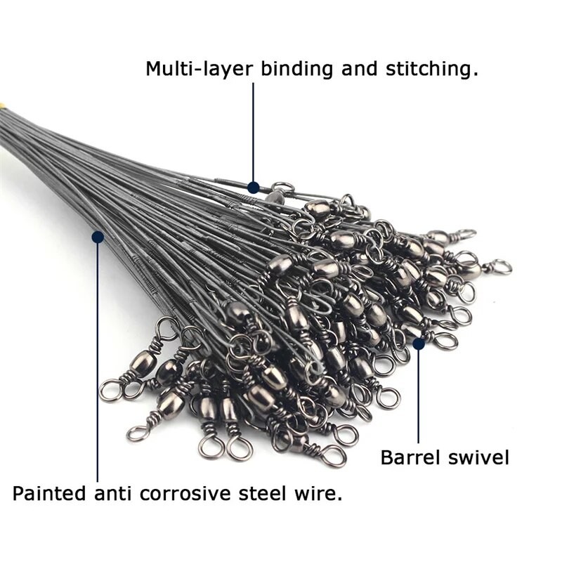 10pcs Anti Bite Steel Fishing Line Steel Wire Leader With Swivel Fishing Accessory Lead Core Leash Fishing Wire 15cm-20cm - Fishing Tools - AliExpress