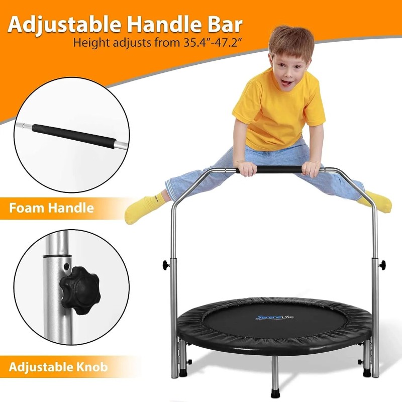 Foldable Mini Trampoline, Fitness Rebounder with Adjustable Foam Handle, Exercise Trampoline for Adults Indoor/Garden Workout| |   - AliExpress