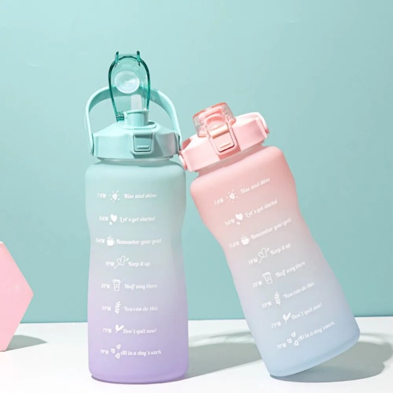 2L Large Capacity Water Bottle Straw Cup High Temperature Plastic Water Cup Time Scale Frosted Outdoor Sports Student Couple Cup| |   - AliExpress