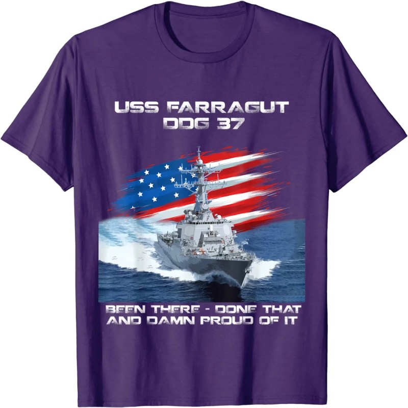 USS Farragut DDG 37 Destroyer Ship USA Flag Veteran Day Men T Shirt Short Casual 100% Cotton Shirts| |   - AliExpress