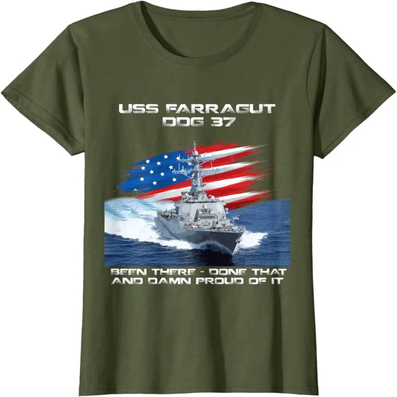 USS Farragut DDG 37 Destroyer Ship USA Flag Veteran Day Men T Shirt Short Casual 100% Cotton Shirts| |   - AliExpress