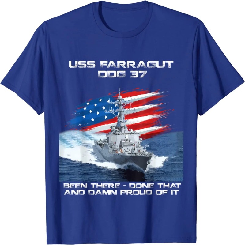 USS Farragut DDG 37 Destroyer Ship USA Flag Veteran Day Men T Shirt Short Casual 100% Cotton Shirts| |   - AliExpress