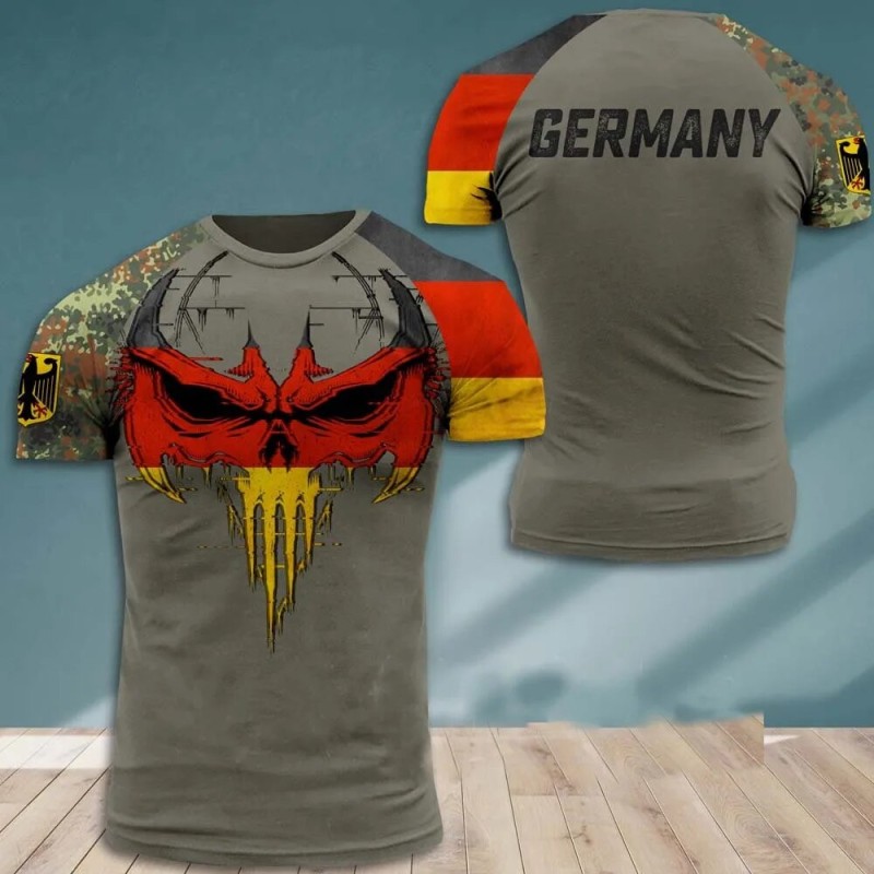 2023 Germany Men and Women Skull Flag 3d Print T shirt Veteran Short Sleeve O neck Tee Casual Graphic Oversized Loose Kids Tops| |   - AliExpress