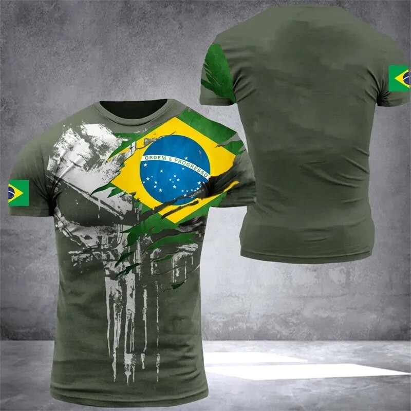 Brazil Men's T Shirts Veterans National Flag Tops Summer Tee Short Sleeve Shirt 3d Print Graphic Shirt Oversized Clothes| |   - AliExpress