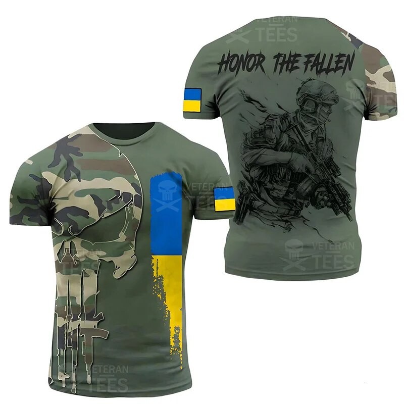 Ukrainian Army Veteran T Shirt for Men Clothing Military Camouflage T Shirt 3D Skull Printed Ukrain Soldiers Short Sleeve Tshirt| |   - AliExpress