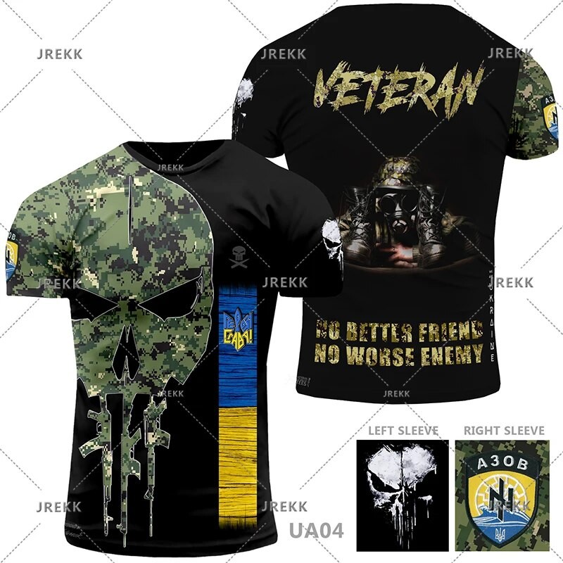 Ukrainian Army Veteran T Shirt for Men Clothing Military Camouflage T Shirt 3D Skull Printed Ukrain Soldiers Short Sleeve Tshirt| |   - AliExpress