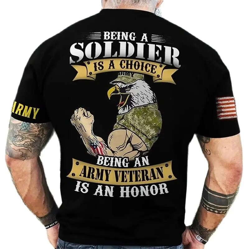 US Army Veteran Print T  Shirts For Men Summer Casual O Neck Short Sleeve Polyester Tees Shirt Street Trendy Loose Men's Clothes| |   - AliExpress