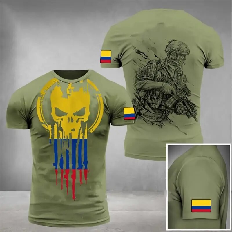 Colombian Army Men's T-shirt Veteran Soldier Flag Print Tops Tees Oversized Men's Clothing Pullover O-neck T-shirt For Men - T-shirts - AliExpress