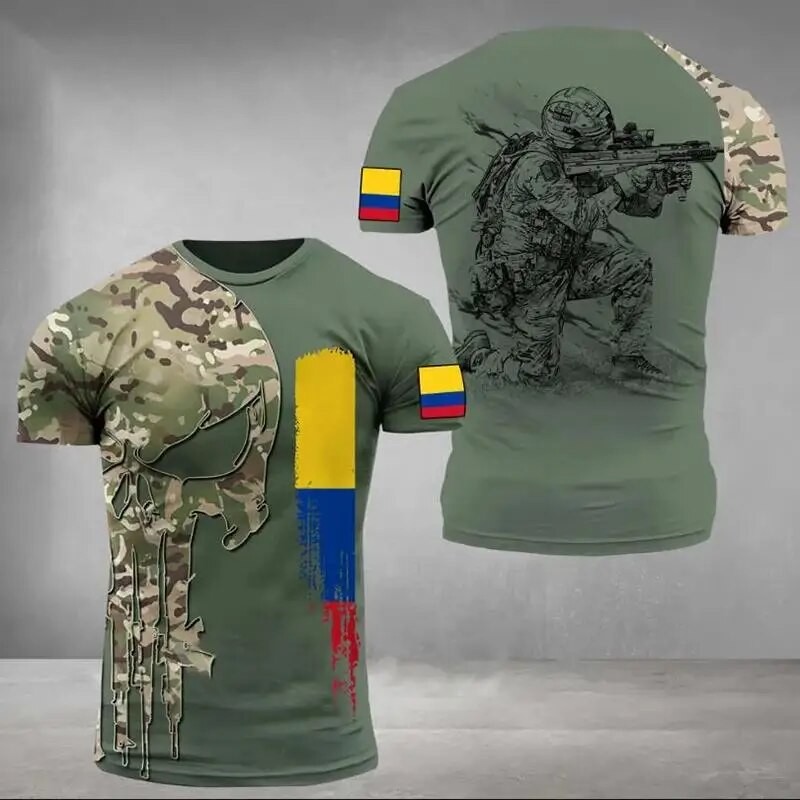 Colombian Army Men's T-shirt Veteran Soldier Flag Print Tops Tees Oversized Men's Clothing Pullover O-neck T-shirt For Men - T-shirts - AliExpress