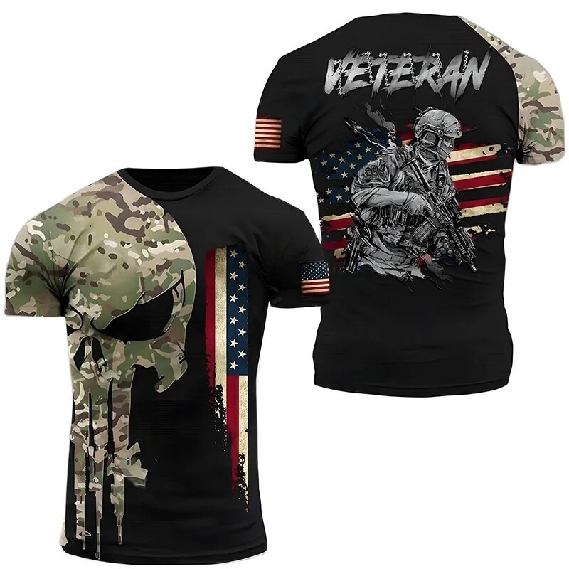 USA Army US Veteran T Shirt for Men Clothing Combat Military Camouflage T Shirt 3D Skull Printed Short Sleeve Olive Beige Tshirt| |   - AliExpress