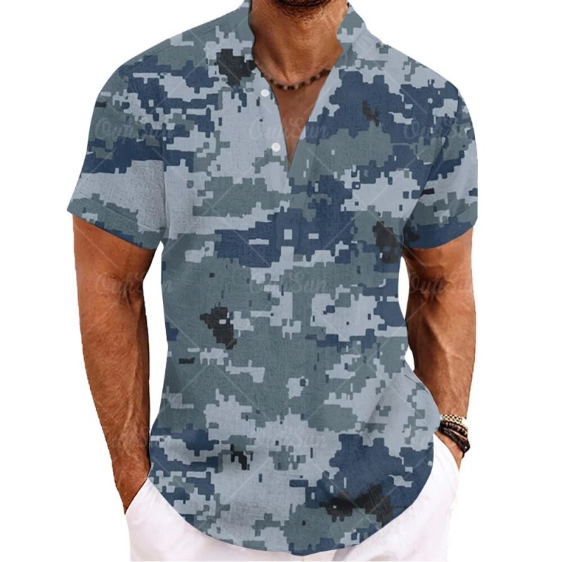 New Vamouflage Henley Shirt For Mens T Shirt Veterans Clothe Oversized Short Sleeve Tops Hawaiian Shirts Fashionable Male Tees| |   - AliExpress