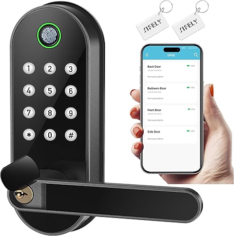 Fingerprint Smart Door Lock with Handle & Keypad – No More Lost Keys, Keyless Entry & Remote Access for Home, Kids, Airbnb & Rental Property, DIY Install, Alexa & Google Compatible