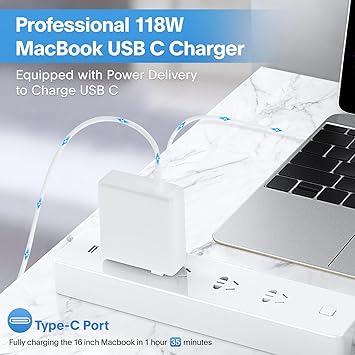 Mac Book Pro Charger - 118W USB C Charger Fast Charger Compatible with MacBook pro/Air, M1 M2 M3 M4 M5, ipad Pro, Samsung Galaxy and More, Include Charge Cable
