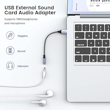MOSWAG USB to Audio Jack Adapter 0.65Feet/20cm, External Sound Card Jack Audio Adapter with 3.5mm Aux Stereo Converter Compatible with Headset, PC, Laptop, Linux, Desktops, PS4 and More Device