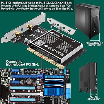 Wireless N Dual Band 600Mbps (2.4GHz 300Mbps or 5GHz 300Mbps) PCI WiFi Adapter for Windows 11, 10, 8.x, 7, XP (32/64bit) and Windows Server Desktop PCs, PCI Interface WiFi Card (PCI-N600)