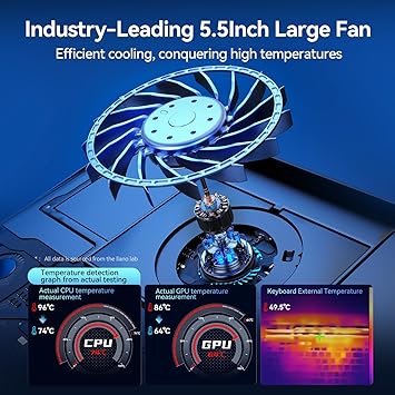 llano V12 RGB Laptop Cooling Pad, Gaming Laptop Cooler with 5.5 Inch Powerful Turbofan, Fast Cooling Laptop 15.6-21in, Adjustable Speed, Touch Control, LCD Screen, Black (RGB)