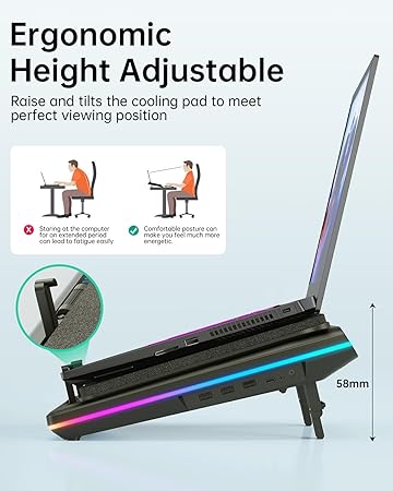 llano V12 RGB Laptop Cooling Pad, Gaming Laptop Cooler with 5.5 Inch Powerful Turbofan, Fast Cooling Laptop 15.6-21in, Adjustable Speed, Touch Control, LCD Screen, Black (RGB)