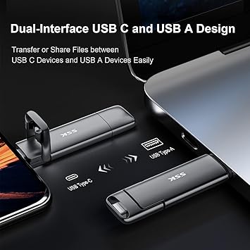 SSK 1TB USB Drive,External SSD Fast 550MB/s 2-in-1 Dual-Drive Type C+ A USB3.2 Gen2 Solid State ThumbDrive SSD-Stick for iPhone 15/16/PS4/Android Phone/Tablet/Windows/Mac
