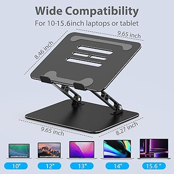 Adjustable Laptop Stand for Desk, Metal Foldable Laptop Riser Holder, Portable Desktop Book Stands, Ventilated Cooling Computer Notebook Stand Compatible with 10-15.6” Laptops