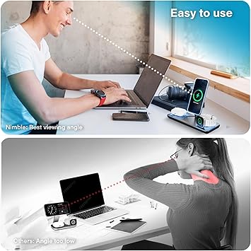 Nimble Podium 3-in-1 Wireless Charging Station for Apple, Qi2-Certified 15W Magsafe Charger Stand, Wireless Charger for iPhone 17 16 15 14 13 - Apple Watch - Airpods Series (Charger & USB-C Included)